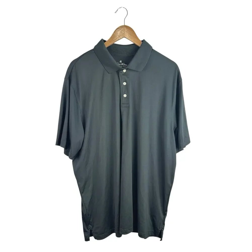 Brooks Brothers Gray Short Sleeve Button Up Performance Golf Polo Shirt Top XXL
